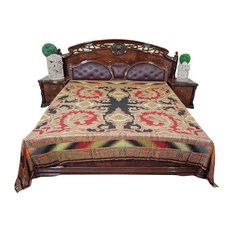 Mogul Interior - Mogul Moroccan Bedding, Pashmina Wool Blanket Throw, Red Black Paisley - Blankets