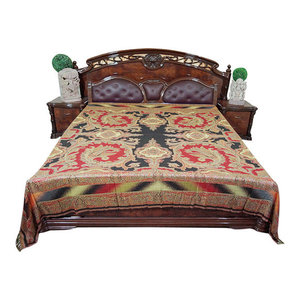 Mogul Interior - Mogul Moroccan Bedding, Pashmina Wool Blanket Throw, Red Black Paisley - Blankets