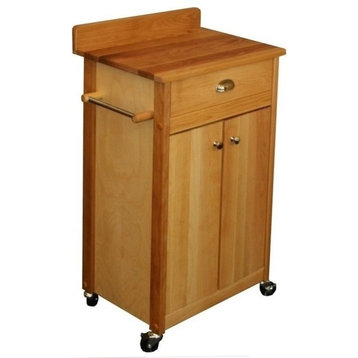 Pemberly Row 24" Transitional Wood Butcher Block Kitchen Cart in Brown