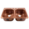 Santi 33" Drop-in Copper Double Bowl Kitchen Sink, 3-Hole