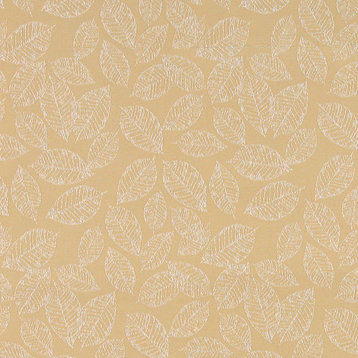 Gold, Textured Leaves Woven Upholstery Fabric By The Yard