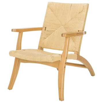 Transitional Accent Chair, Beech Wood Frame With Rope Like Seat, Back, Natural