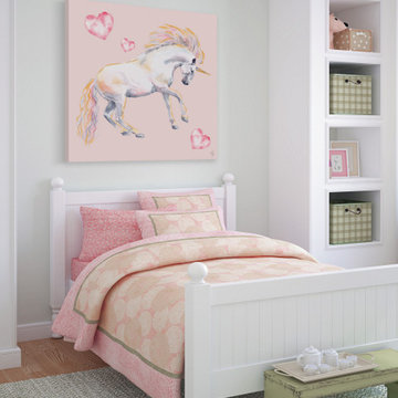 "Pink Dancing Unicorn" Painting Print on Wrapped Canvas