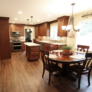Transitional Cherry Kitchen with Beige and White Quartz Countertop ~ Akron, OH