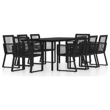 vidaXL Patio Dining Set 9 Piece Black Garden Outdoor Dinner Table and Chair