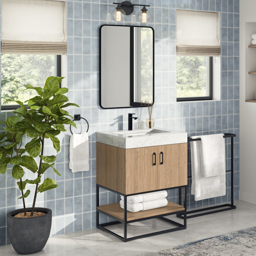 Alistair Bath Vanity, Oak, 24", Matte Black Hardware, Single, Freestanding