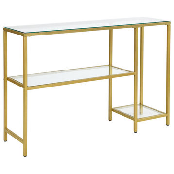 Rayna Console Table with Shelves, Gold