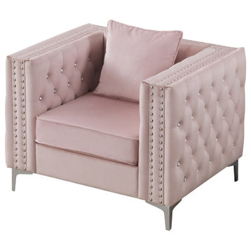 Paige Velvet Tufted Accent Chair, Pink