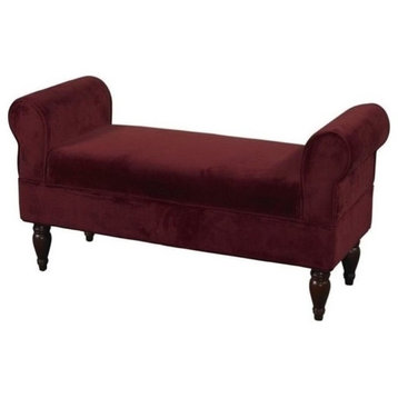 Bowery Hill Upholstered Berry Fabric Bedroom Bench in Dark Mahogany