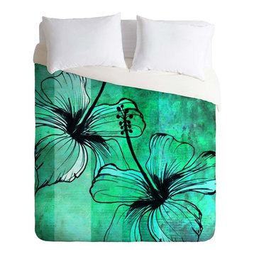 Deny Designs Sophia Buddenhagen Aqua Floral Duvet Cover - Lightweight