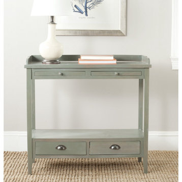 Classic Console Table, Raised Top With 2 Drawers & Pull Out Trays, French Gray