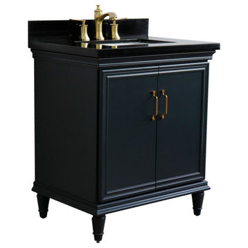 31" Single Vanity, Dark Gray Finish With Black Galaxy And Rectangle Sink