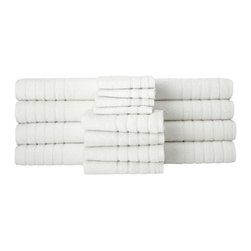 Classic Turkish Towel - Barnum Collection Ultra-Plush 16-Piece Bath Towel Set, White - Bath Towels