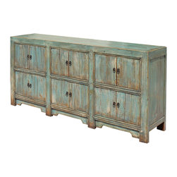 Distressed Rustic Chalk Pastel Blue Sideboard Buffet Table Cabinet - Buffets And Sideboards