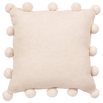Cream Pom Poms on Cream, Hand Felted Wool Pillow Cover, 20"