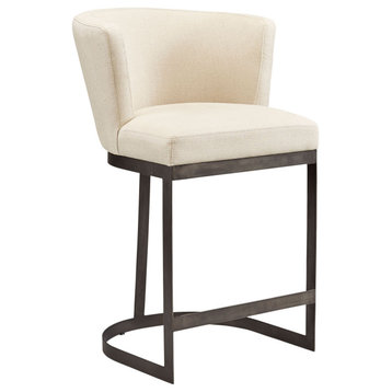Venice Linen and Steel Modern Counter Stool, 24" Seat Height