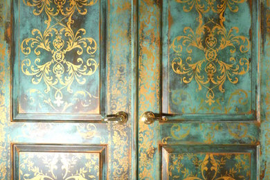 Faux Painted Doors in Turquoise and Gold Leaf
