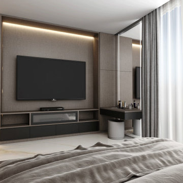 Wall-mounted TV Units With Shelves and Lighting Supplied by Inspired Elements