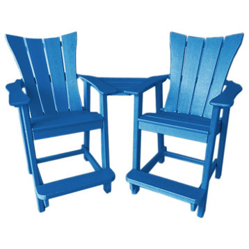 Phat Tommy Poly Balcony Chair Settee, Tall Adirondack Chair Set, Blue