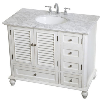 Elegant Decor Rhodes 42" Single Marble Top Bathroom Vanity in Antique White