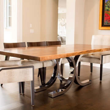 FERTITTA WALNUT SLAB TABLE WITH STEEL CHROME DIPPED BASE
