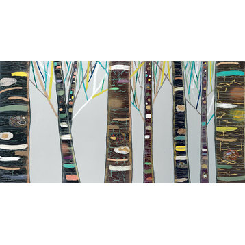 "Birch Tree Woods" Stretched Canvas Art by Eli Halpin, Silver, 48"x24"
