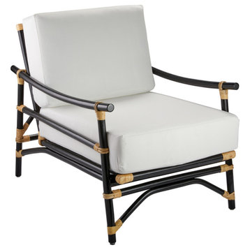 Xanadu Lounge Chair, Black and Cream Rattan With Off White Cushions