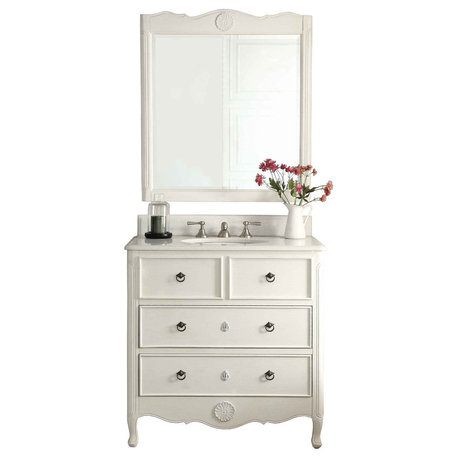 34 Inch Distressed Antique White Daleville Cottage Style Bathroom Sink Vanity