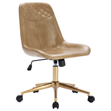 Faux Leather Golden Base Swivel Desk Chair, Camel