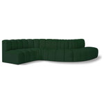 Meridian Furniture - Arc Boucle Fabric Upholstered 6-Pc. S-Shaped Modular Sectional, Green - Give your living room or den the perfect blend of style and versatility with this Arc boucle fabric curved modular Sectional. Part of the Arc modular furniture collection, this Sectional comes upholstered in rich green boucle fabric and features deep channel tufting that adds a touch of luxury while enhancing comfort and support. A seamless combination of form and function, this chair can be used with other Arc pieces to create a myriad of configurations in your well-curated room.