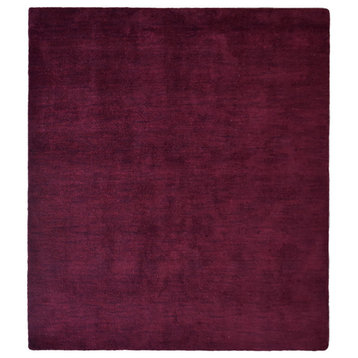 Hand Knotted Loom Silk Mix Area Rug Solid Dark Red