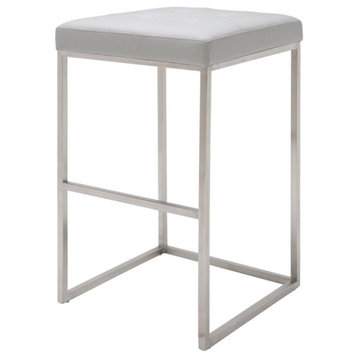 Nuevo Chi 29.75" Faux Leather Bar Stool in White and Silver