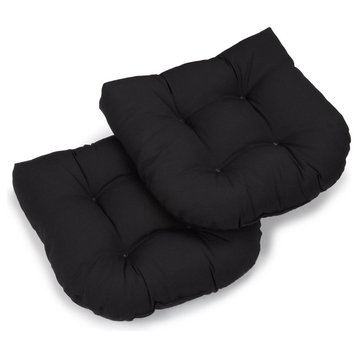 19" U-Shaped Twill Tufted Dining Chair Cushion, Set of 2, Black