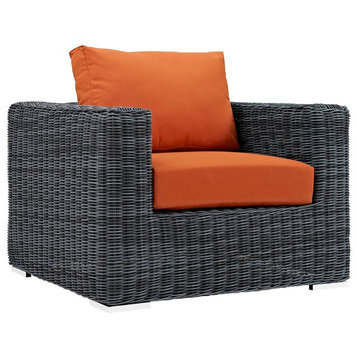Modern Contemporary Urban Outdoor Patio Balcony Lounge Chair, Orange, Rattan