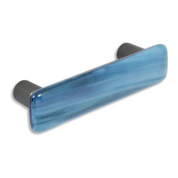 CKP - Art Glass Pull, Powder Blue Swirl, Oil-Rubbed Bronze Base - Cabinet And Drawer Handle Pulls
