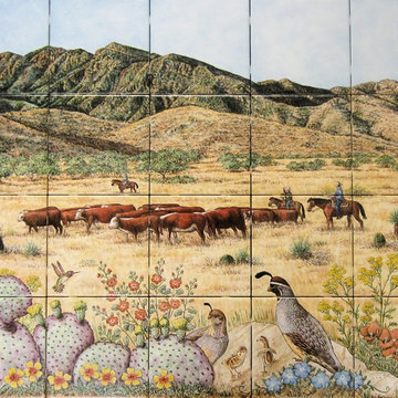 "Santa Rita Working Ranch" custom hand painted tile mural