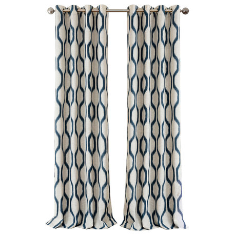 Renzo Blackout Grommet Linen Window Curtain, Indigo, 52" X 95"