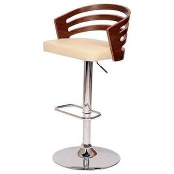 Bowery Hill 32" Contemporary Leather Upholstered Swivel Barstool in Cream