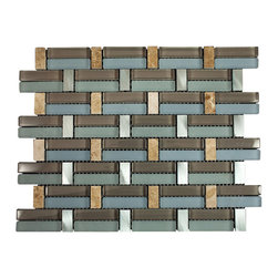Glossy Blue and Brown & Beige Marble & Silver Aliminum Authentic Glass Mosaic Ti - Home Accessories & Decor