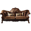 Dresden Sofa With7 Pillows, Golden Brown Velvet and Cherry Oak