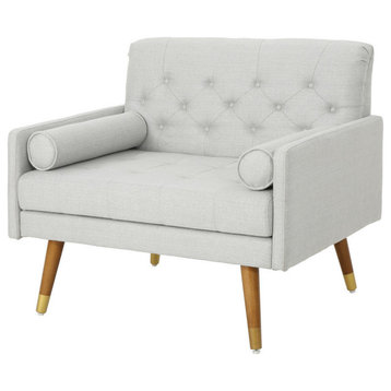 Nour Fabric Mid-Century Modern Club Chair, Light Gray/Dark Walnut