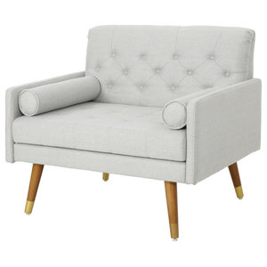 Grey Wholesale Interiors Jester Classic Retro Fabric Upholstered Button-Tufted Armchair Large 