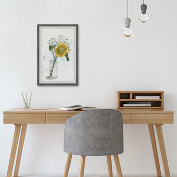 "Sunflower in Glass Vase II" Framed Painting Print