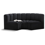 Meridian Furniture - Arc Velvet Upholstered 3-Pc. Inward Curved Modular Sectional, Black - Give your living room or den the perfect blend of style and versatility with this Arc velvet fabric curved modular Sectional. Part of the Arc modular furniture collection, this Sectional comes upholstered in rich black velvet fabric and features deep channel tufting that adds a touch of luxury while enhancing comfort and support. A seamless combination of form and function, this chair can be used with other Arc pieces to create a myriad of configurations in your well-curated room.