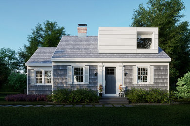 Inspiration for a modern gray two-story wood and shingle house exterior remodel in Other with a shingle roof and a gray roof