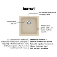 Karran Undermount Quartz Composite 17" Bar Single Bowl Sink, Bisque
