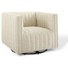 Modway Conjure Modern Tufted Swivel Fabric Upholstered Armchair in Beige