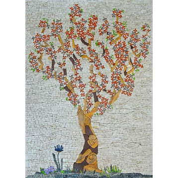 Mosaic Tile Art, Red Blossoms, 41"x56"