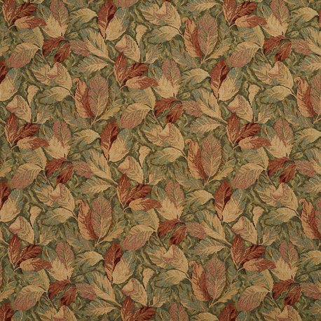 Burgundy And Green, Floral Leaves Tapestry Upholstery Fabric By The Yard