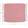 Woven Cotton Blend Throw Blanket With Geometric Pattern and Braided Fringe, Pink